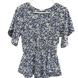 Sienna Sky Peplum Top Floral Print‎ V-Neck Short Sleeve Blouse Size S